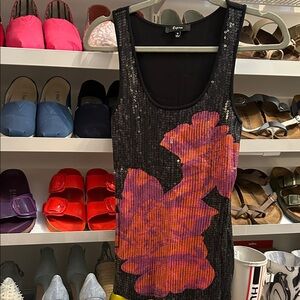 Express Black Tank with Pink Floral Sequins